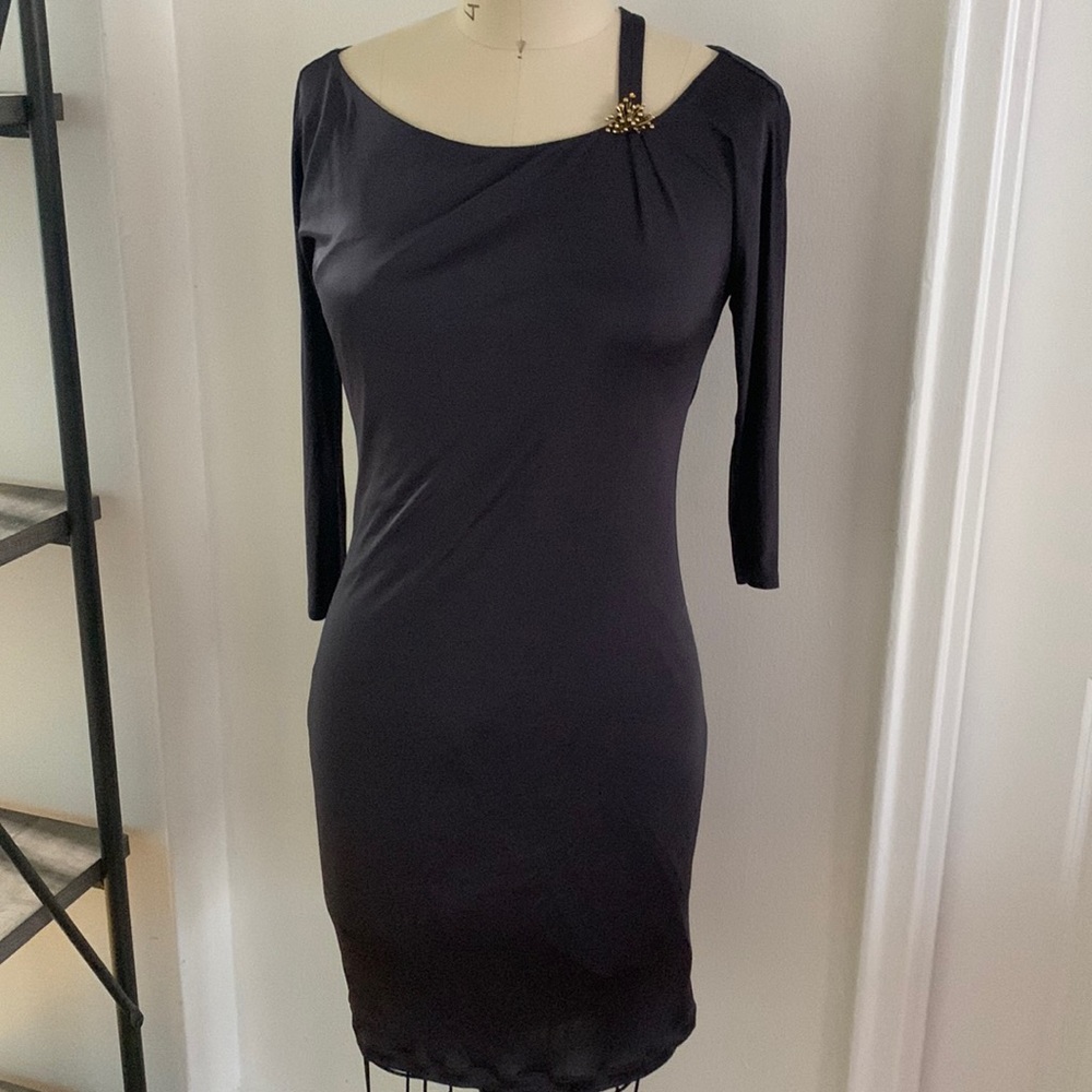 Roberto Cavalli Black Midi Dress with Gold Accent